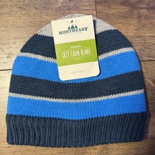 Northeast Outfitters Youth Cozy Cabin Beanie Blue Striped Fleece Lined Winter