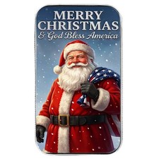 God Bless America Santa 1 oz Silver Christmas Colorized Bar – .999 Fine Silver