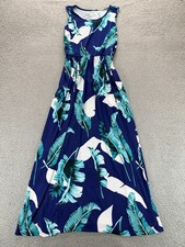 Unbranded Blue White Size L Tropical Palm Leaf  Summer Resort Boho Maxi Dress
