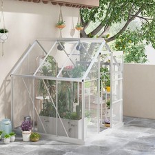 6 x 6ft Polycarbonate Greenhouse with Sliding Door Adjustable Roof Vent Silver