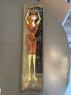 Tile Art Mid Century Modern Woman  Vtg Faktor Strong Style Ceramic  