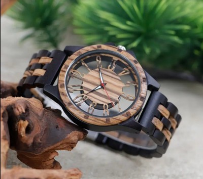 Men s  Hollow See Thru Quartz Wooden Watch. U.S. Inventory.