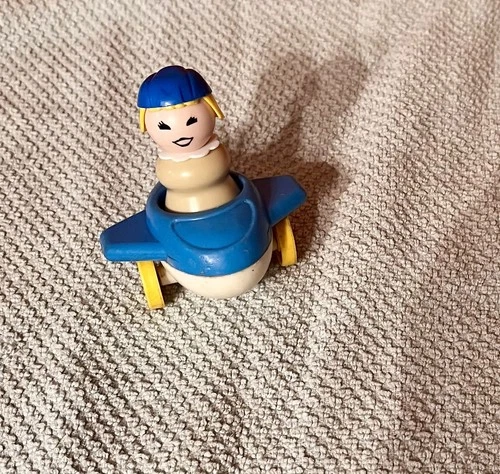 Vintage Fisher Price Little People Blonde Girl Pilot and Airplane 1980