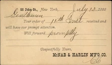 McNab & Harlin NYC & Paterson NJ iron brass steel for steam water gas 1888 PC