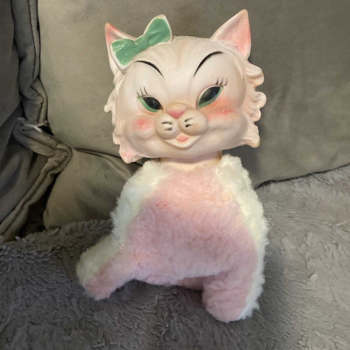 Vintage Rushton My Toy Plush Kitty Cat Doll Rubber Head Face 1950
