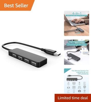 Compact 4-Port USB 2.0 Hub - Fast Data Transfer & Lightweight for Travel