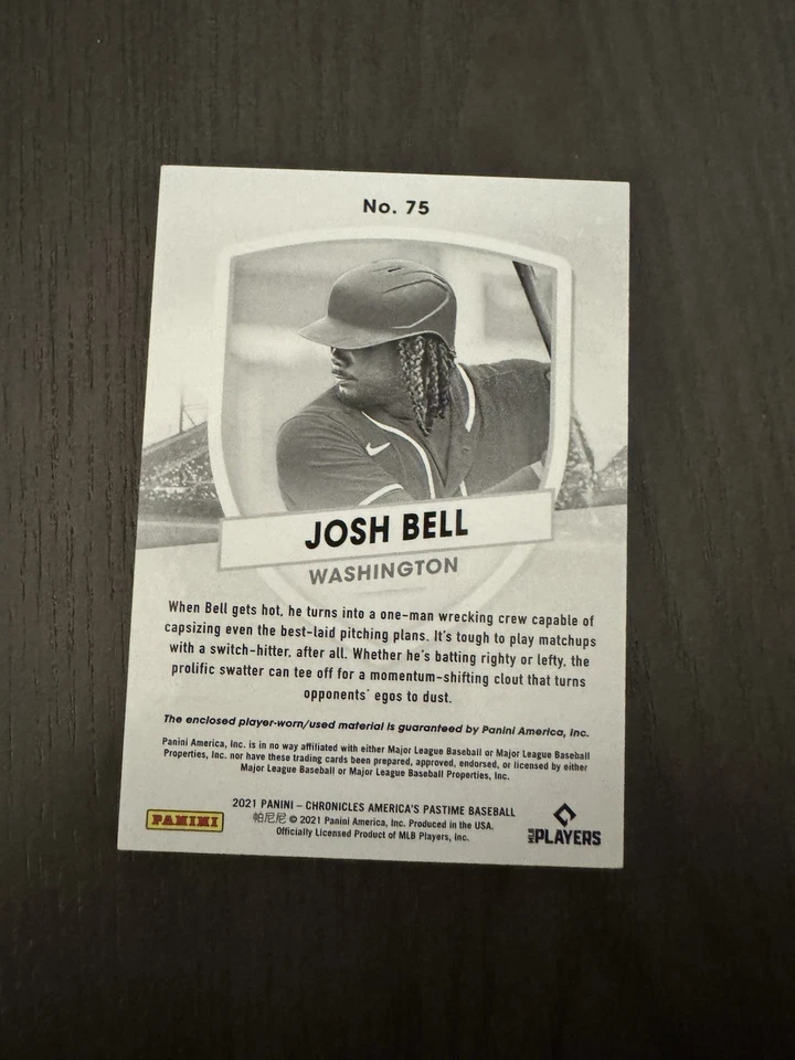 2021 Panini Chronicles America's Pastime Swatches Blue SP /99 #75 JOSH BELL Card - Image 2 of 3