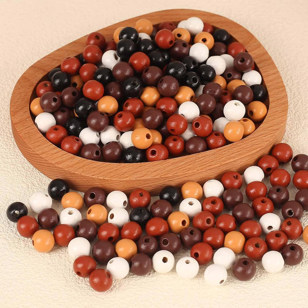 400Pcs Runde Holzperlen In Bunt NatüRliche Holz Perlen Zum AuffäDeln FüR Diy Sch-image