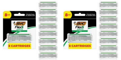 BIC Flex5 Sensitive Men's Razor Refill Blades 8 Ct 2 Pack 16 Cartridges