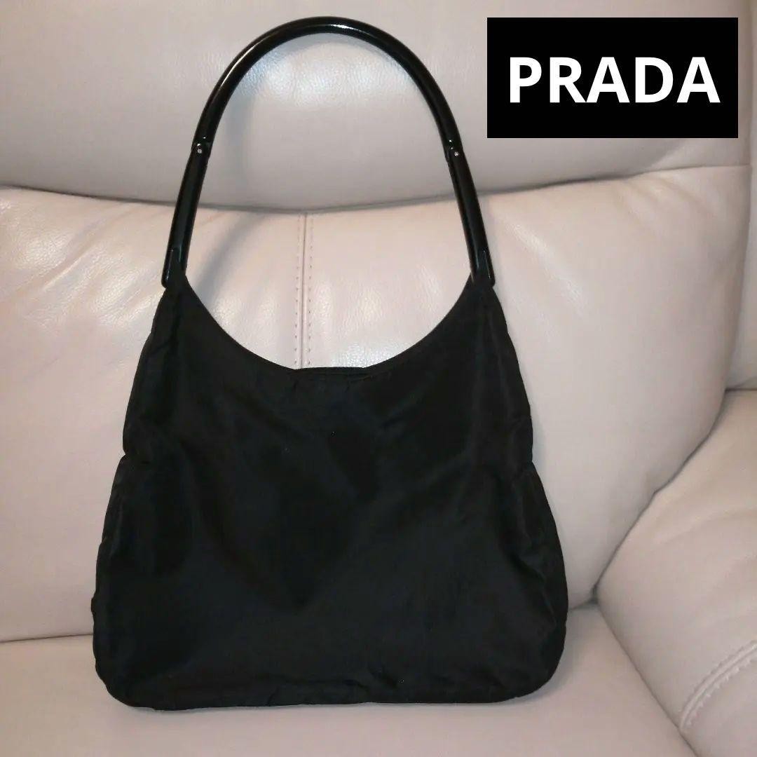 Prada Black Leather Shoulder Tote Bag