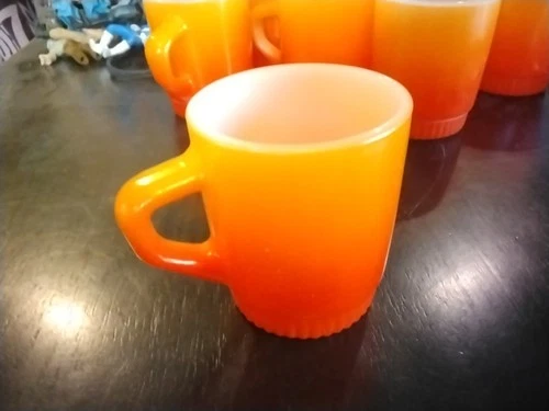 Fire King Anchor Hocking Orange Coffee Cups Vintage Brightness Set Of Six