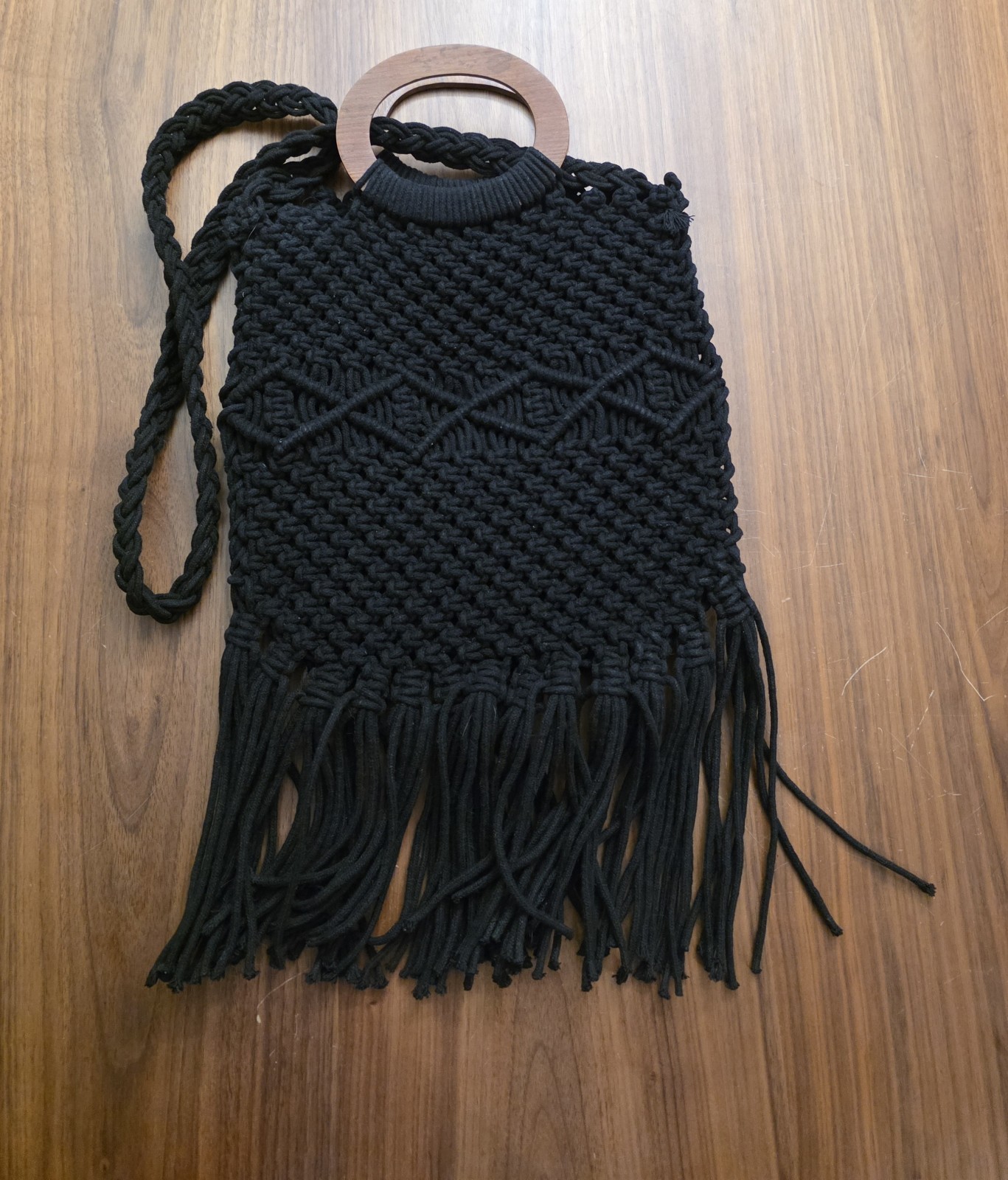 Danielle Nicole Black Macrame Crossbody Bag Woode… - image 2