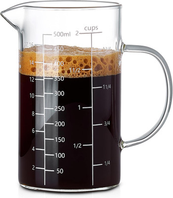 500ML 2 CUP Glass Liquid Measuring Cup with Handle, High Borosilicate Glass Thre