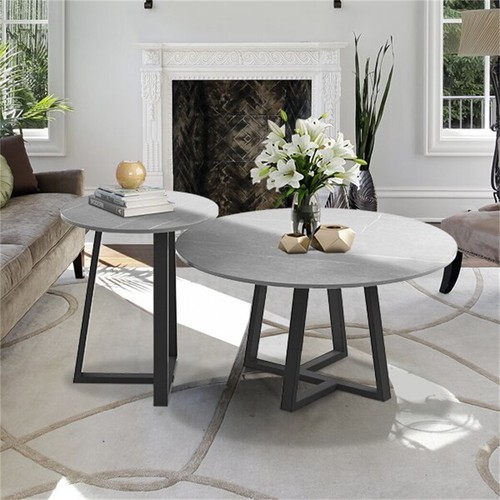 WISFOR 2PCS Round Nesting Coffee Table Dark Grey Marble Table for Sofa Side Home - Picture 4 of 14