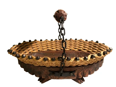 Ancienne coupe à fruits forme Panier vintage bois ficelle clous campagne - Photo 1/4