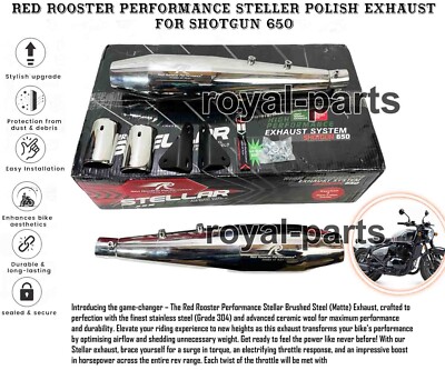 ''RED ROOSTER STELLAR POLISH EXHAUST'' FIT FOR ROYAL ENFIELD SHOTGUN 650
