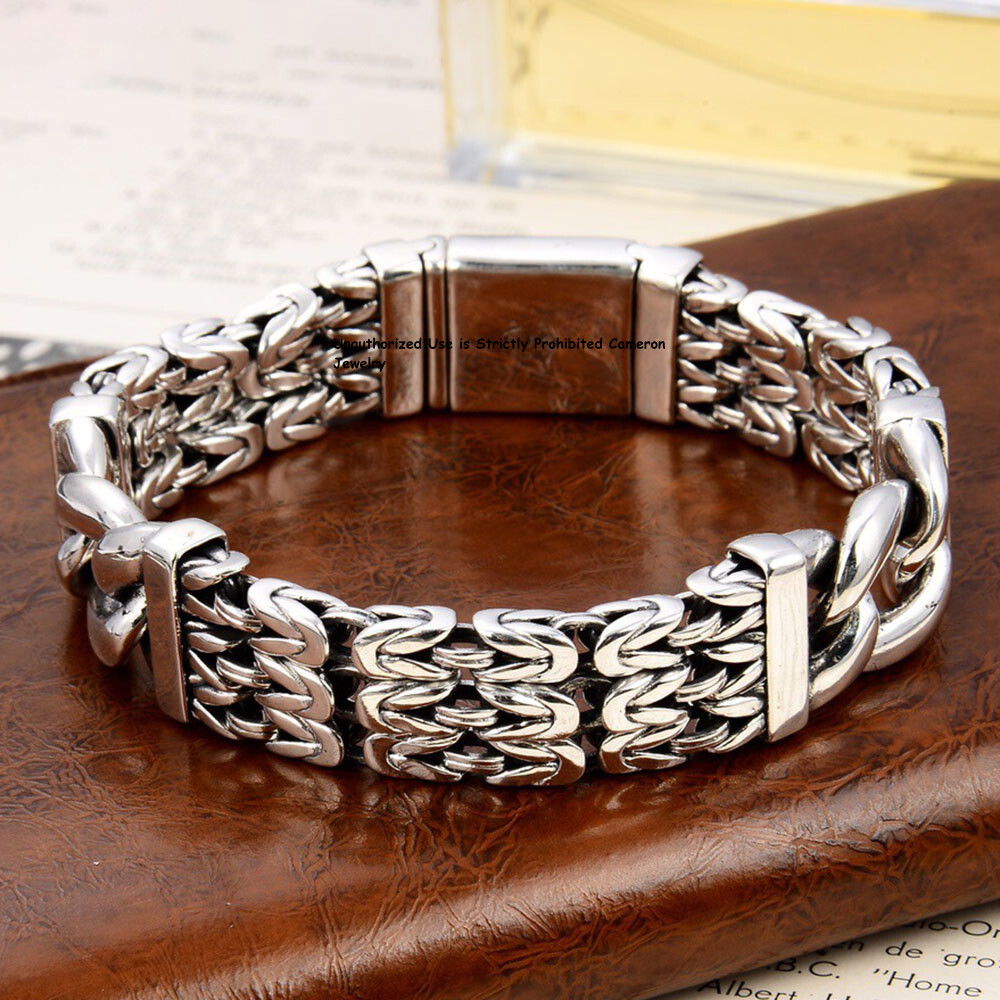 SILVER925 CHAIN BRACELET/シルバー/ブレスレット Pure S925 Sterling Silver Chain 14mm Byzantine Curb Link
