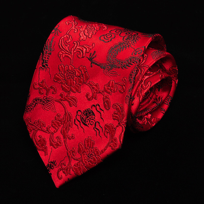 Men Satin Dragon Pattern Neck Tie Silky Necktie Cravat Wedding Chinese Retro New