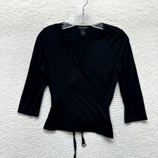 Y2K Vintage Wrap Top Small Black Rhinestone Corpcore Office Fairy Whimsigoth