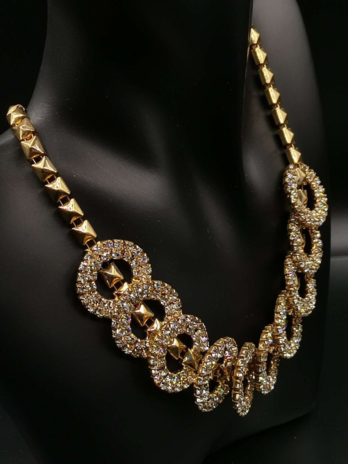 Chunky Gold Tone Crystal Loop Statement Necklace … - image 3
