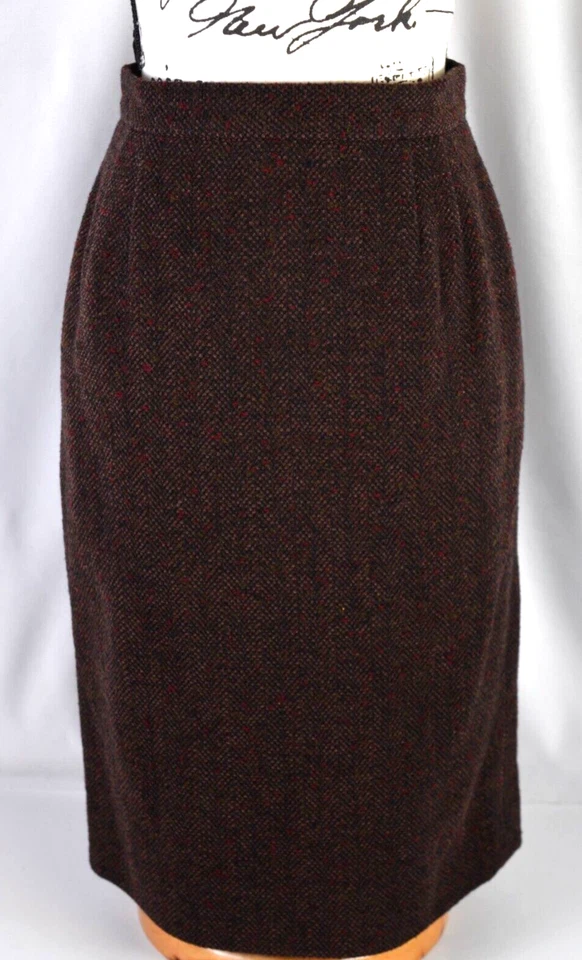 Emanuel Ungaro Parallele Women's Skirt Size 8 Wool Brown Back Zip A-Line Career - Image 4 of 4
