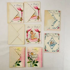 Vintage Baby Announcement Note Cards 2 * 3 Inch Cards and Envelopes 7 Cards