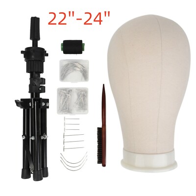 22''-24'' Canvas Block Head Mannequin For Wig Making Display&Tripod ...