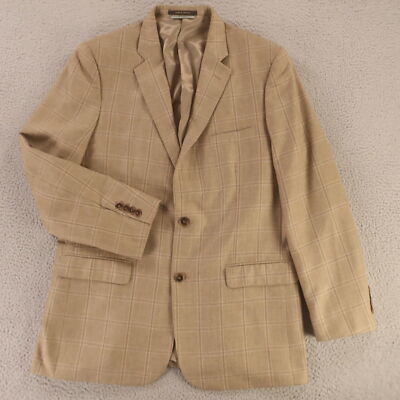 Greg Norman Jacket M Beige Windowpane Check Polyester Blazer Sport Coat 42L