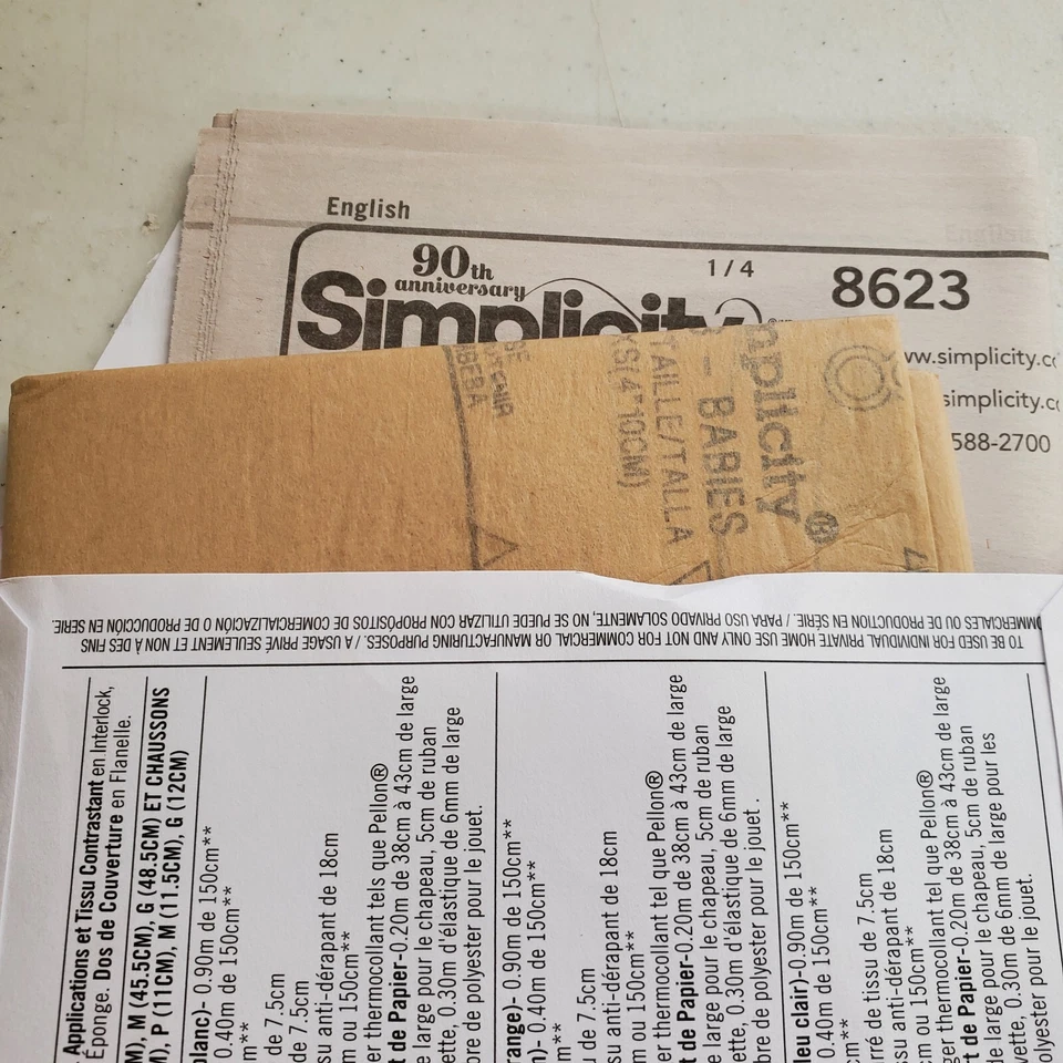 Simplicity 8623 Baby Accessories Bib Bootie Bonnet Blanket Plush Animal UNCUT - Image 4 of 4