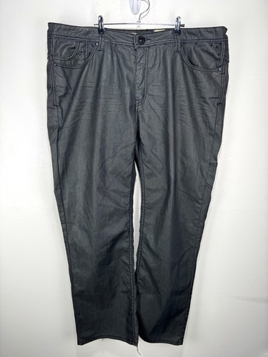 Vintage Kanji Waxed Jeans Gray Denim 100% Cotton Buckle Loose Size 44x33 (46x33)