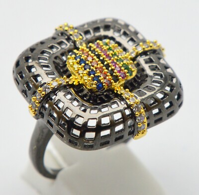 DESIGNER STUDIO 925 STERLING SILBER RING MIT VIELEN FARBIGEN TOPAS EDELSTEINEN