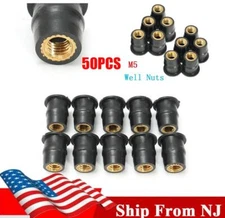 50X 5mm M5 Motorcycle Well Nut Kit Windshield Windscreen Brass Nuts Cowl Black