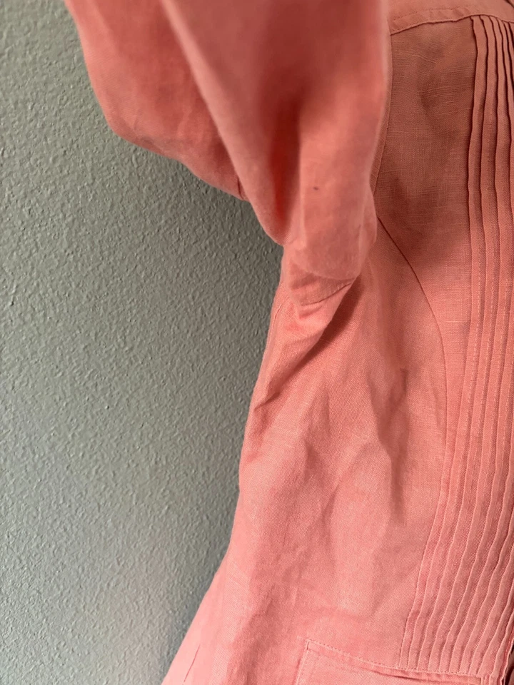 Chaqueta Blazer Jones New York Collections Mujer Rosa Plisada Frontal Lino Talla 14 Foto 4 de 4