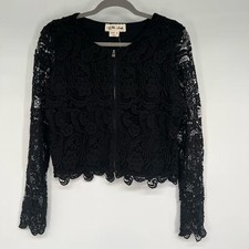 Nwt Lilies Closet Anthropologie Crochet Lace Zip Jacket Women's Size M Black