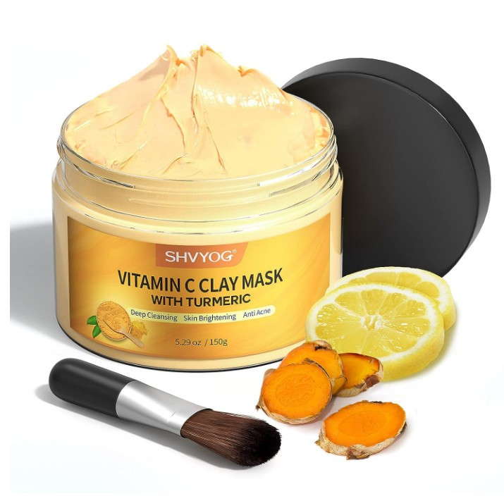 Vitamin C Face Mask with Kaolin Clay and Turmeric for Dark Spots, Dull Skin, ...