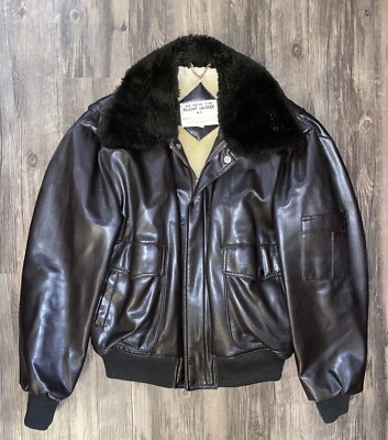 Vintage Air Force Type Flight Jacket A-2 Fur Collar PVC Exterior Soft Mens Large