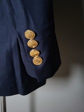 42R Ralph Lauren Polo Crest Gold Buttons Navy Wool Tweed Blazer Jacket SportCoat