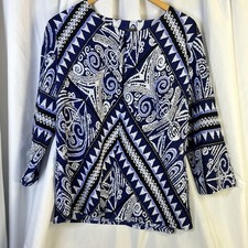 Chico  s Travelers Crinkle Texture Printed Jacket Blue Abstract Sz L/2