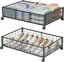 Under Bed Storage with Wheels, 360° Rotating, No-Assembly Underbed Storage Conta