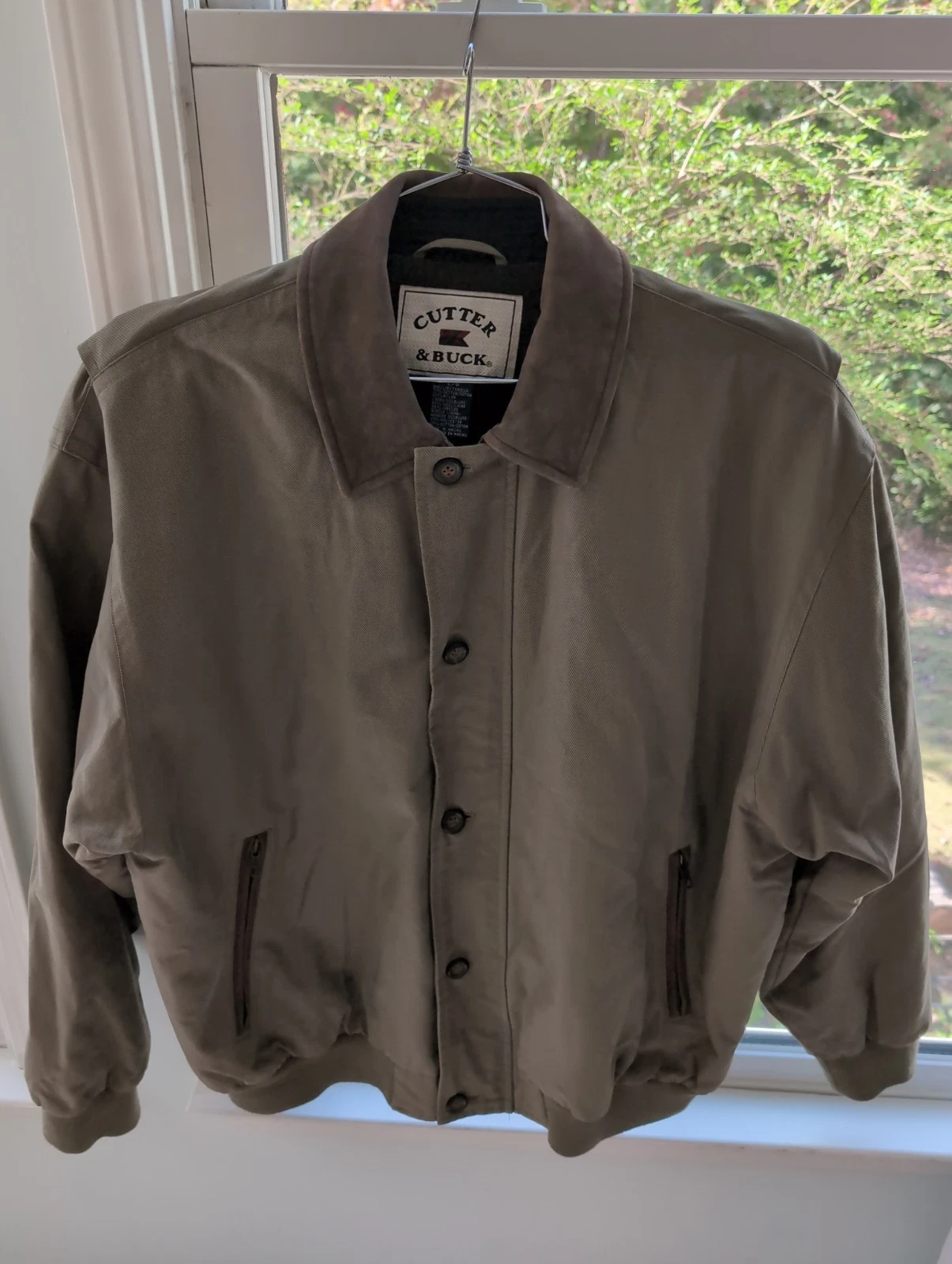 Cutter & Buck Vintage Bomber Jacket Men's Khaki/Wool Lined L - product detail image 1