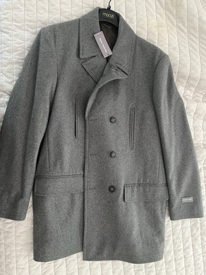 Michael Kors Men's Gray Wool Double-Breasted Kerian Peacoat Coat Size 48L