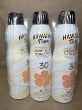 Hawaiian Tropic Sunscreen Clear Spray SPF 30 Weightless Hydration 6oz, 3 Pack
