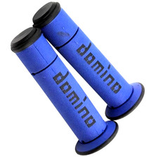Manopole Domino Moto Universali Blu/Nero - Coppia in Gomma Bicomponente 120mm