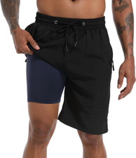 Mens Swim Trunks with Compression Liner 9" Board Shorts 2 in 1 Quick Dry Bathing
