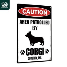 1pc Vintage Corgi Patrol Warning Tin Metal Signs - Retro Dog Wall Art for Home