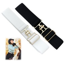 2 Pcs Elastic equestrian belt, 1.5 In Stretchable Waist Belt Surcingle Buckle...