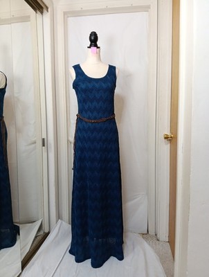 Sharagano Women s Sleeveless Embroidered Shell Maxi Dress W/Belt  Navy Size 10