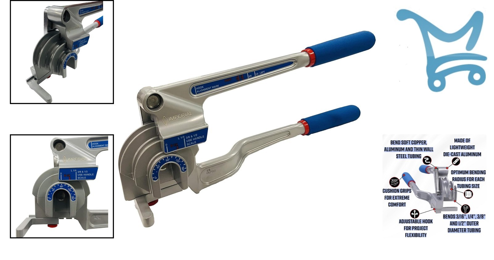 Tool Triple Head Tube Bender Heavy Duty 180 Degree for Copper Aluminum Steel