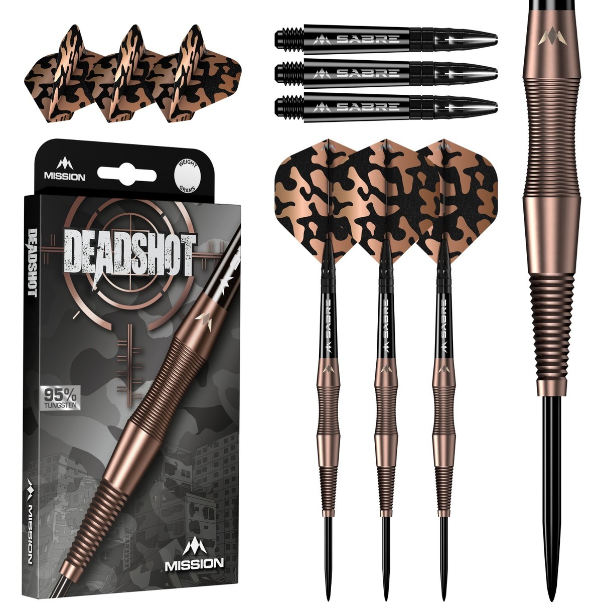 Mission | Dead Shot | Steel Tip Darts | 95% Tungsten | Bronze