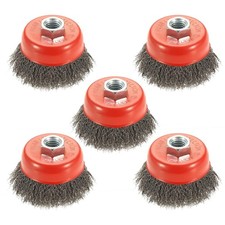 5 Pack 3 Inch Coarse Crimped Wire Cup Brush for Angle Grinder with 5/8 Inch-11 T